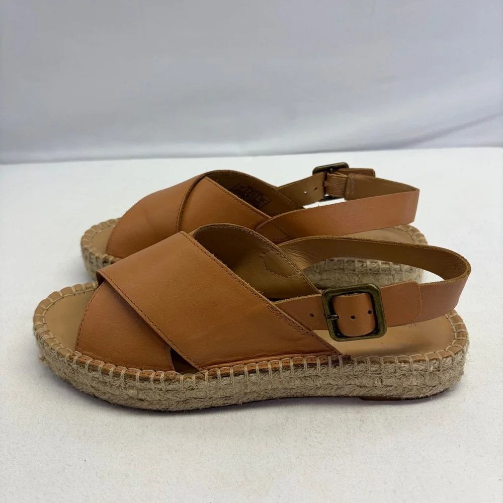 Soludos Leather Cross Strap Espadrille Sandals Women 7 Tan Buckle Boho Summer